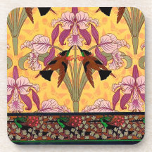 Art nouveau hummingbird and flower verneuil tegel