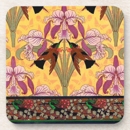 Art nouveau hummingbird and flower verneuil tegel bier onderzetter