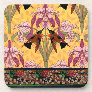 Art nouveau hummingbird and flower verneuil tegel bier onderzetter