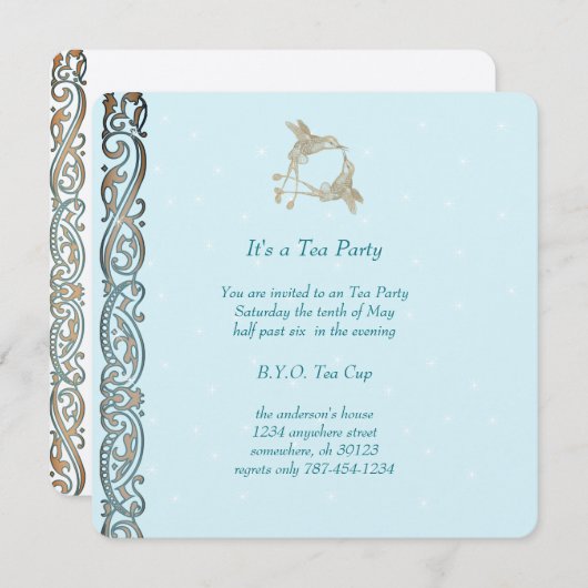 Art Nouveau Hummingbird Tea Party Invitations Kaart (Voorkant / Achterkant)