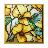 Art Nouveau Hummingbird Tuin Faux Glas in lood Tegeltje (Voorkant)