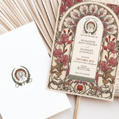 Art Nouveau Huwelijk Bourgondië en Ivoren Bloemen Kaart