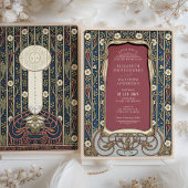 Art Nouveau Huwelijk Bourgondië & Marine Bloemen Kaart