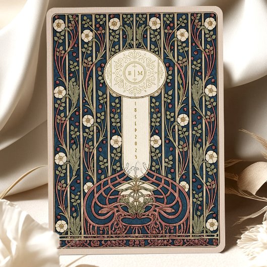 Art Nouveau Huwelijk Bourgondië & Marine Bloemen Kaart