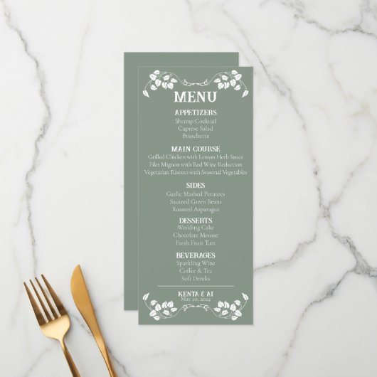 Art Nouveau Huwelijk Flat Menu (Voorkant / Achterkant in situ)