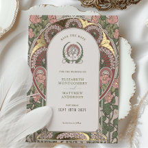 Art Nouveau Huwelijk Gouden Accenten Save The Date