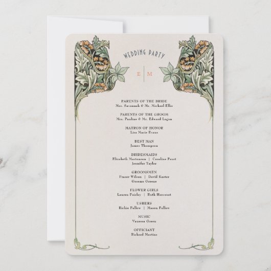  Art Nouveau huwelijksprogramma Kaart (Achterkant)