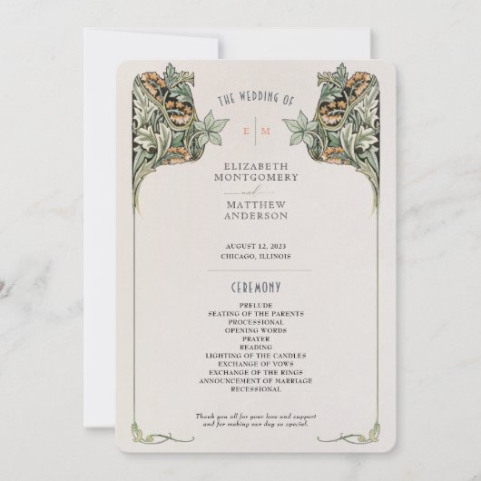  Art Nouveau huwelijksprogramma Kaart (Voorkant)