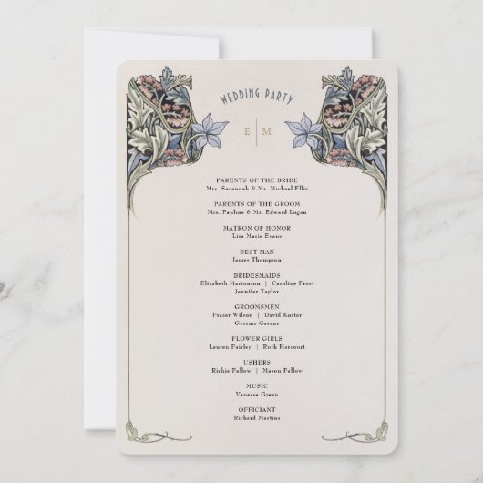 Art Nouveau huwelijksprogramma Kaart (Achterkant)