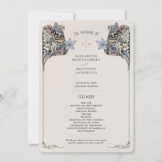 Art Nouveau huwelijksprogramma Kaart (Voorkant)