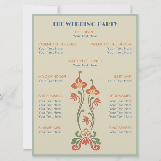 Art Nouveau huwelijksprogramma Kaart (Achterkant)