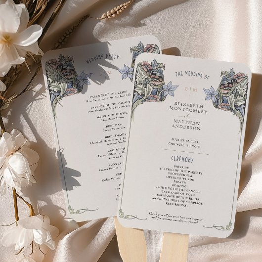  Art Nouveau huwelijksprogramma Kaart Handwaaier