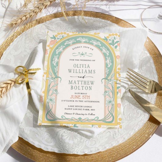 Art Nouveau Huwelijksuitnodiging  Deco Kaart