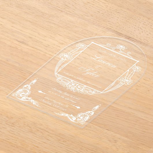 Art Nouveau Huwelijksuitnodiging op Clear Acrylic Acryl Uitnodigingen (Laagn)