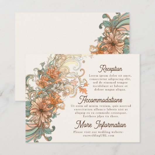 Art Nouveau Huwelijksverblijf Informatiekaartje (Voorkant / Achterkant)