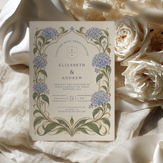 Art Nouveau Hydrangea Bruiloft Kaart