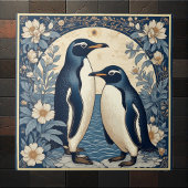 Art Nouveau Ice Birds Penguin Couple Floral Decor  Tegeltje