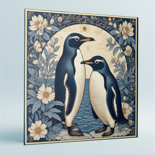 Art Nouveau Ice Birds Penguin Couple Floral Decor  Tegeltje