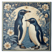 Art Nouveau Ice Birds Penguin Couple Floral Decor  Tegeltje (Voorkant)