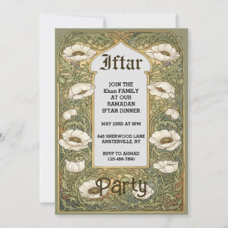 Art Nouveau Iftar Poppy Flower Invitation Kaart