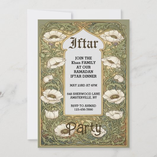 Art Nouveau Iftar Poppy Flower Invitation Kaart (Voorkant)