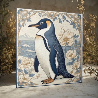 Art Nouveau Ijsvogel Pinguïn Bevroren Polaire Glet Tegeltje