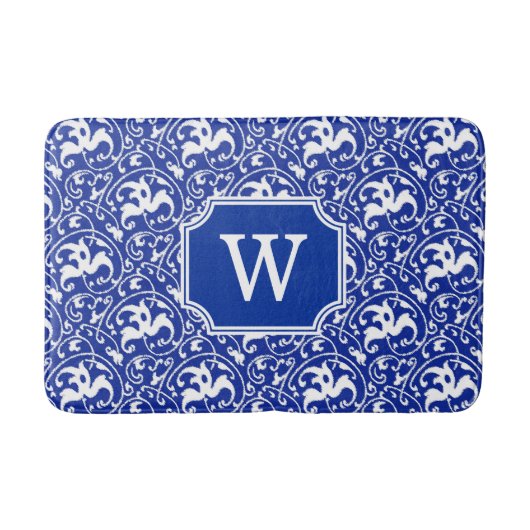 Art Nouveau Ikat - Cobalt Blue en White Badmat (Voorkant)