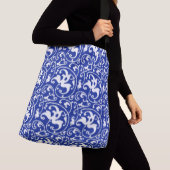 Art Nouveau Ikat - Cobalt Blue en White Crossbody Tas (Dichtbij)