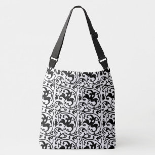 Art Nouveau Ikat - wit en zwart Crossbody Tas