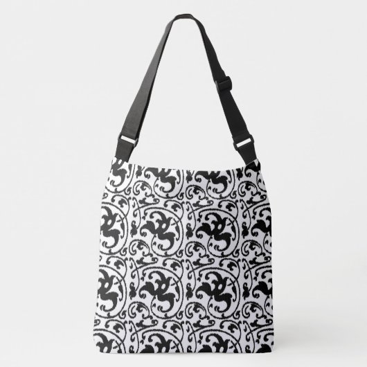 Art Nouveau Ikat - wit en zwart Crossbody Tas (Voorkant)