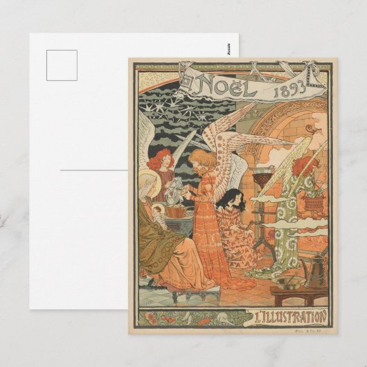  Art Nouveau illustratie kerstkaart Feestdagenkaart (Voorkant / Achterkant)