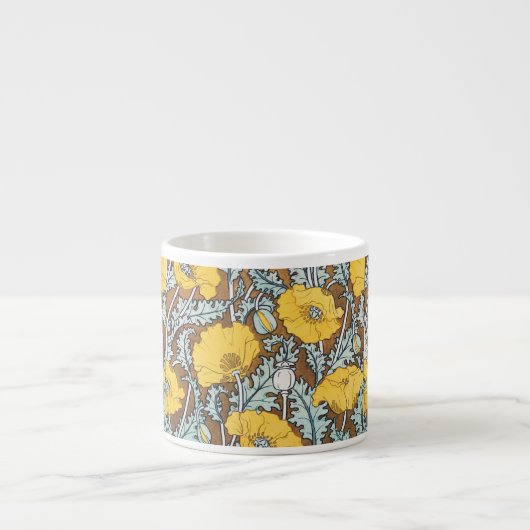 Art Nouveau illustratie van gele papaverbloem Espresso Kop (Voorkant)