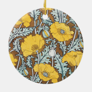 Art Nouveau-illustratie van gele papaverbloem Keramisch Ornament