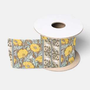 Art Nouveau-illustratie van gele papaverbloem Satijnen Lint