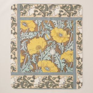 Art Nouveau-illustratie van gele papaverbloem Sherpa Deken