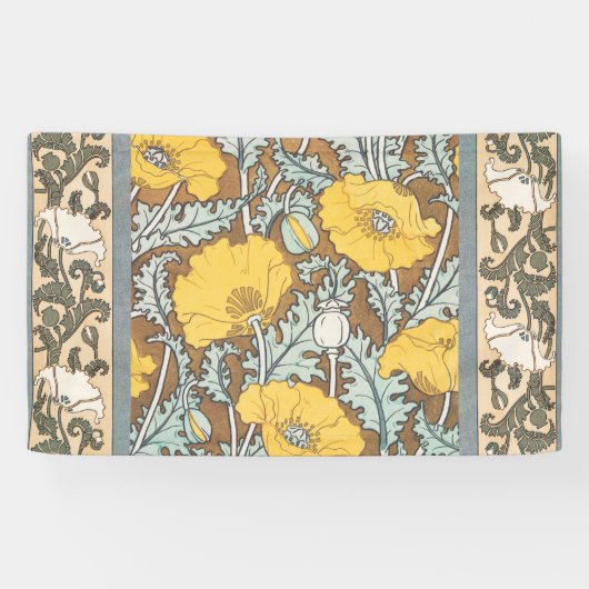 Art Nouveau-illustratie van gele papaverbloem Spandoek (Horizontaal)