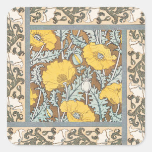 Art Nouveau illustratie van gele papaverbloem Vierkante Sticker