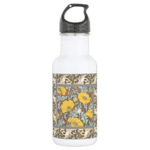 Art Nouveau-illustratie van gele papaverbloem Waterfles