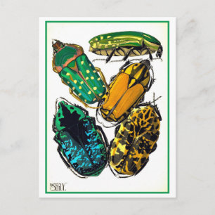 Art Nouveau illustratie van kevers uit vroeger tij Briefkaart