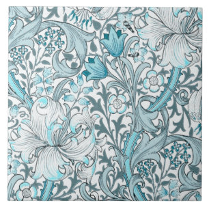 Art-nouveau in teal met vintage bloemen tegeltje