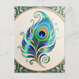 Art Nouveau Iridiserende Pauwveer Briefkaart