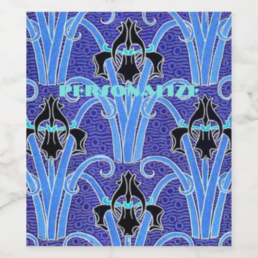 Art nouveau iris bloeit elegante  kunst wijn etiket (Enkel label)