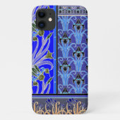 Art nouveau iris bloem elegant  blauw zwart Case-Mate iPhone case (Achterkant)