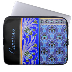 Art nouveau iris bloem elegant verneuil blauw zwar laptop sleeve