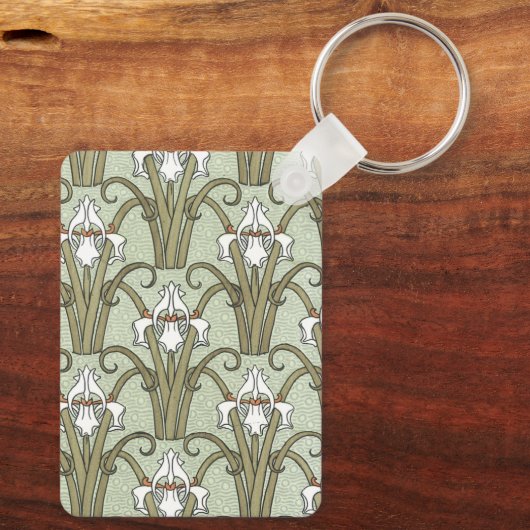 Art Nouveau Iris Bloemen in een tuin Sleutelhanger (Achterkant)