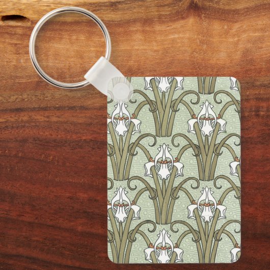 Art Nouveau Iris Bloemen in een tuin Sleutelhanger (Voorkant)