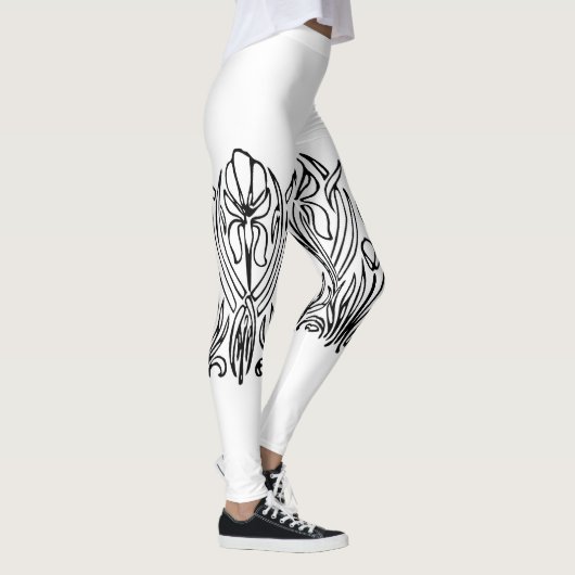 Art nouveau iris bloemenzwart en wit leggings (Rechts)