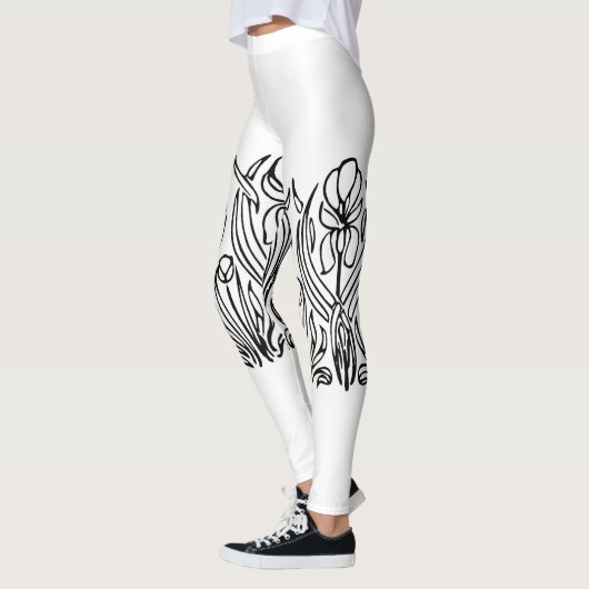 Art nouveau iris bloemenzwart en wit leggings (Links)