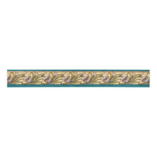 Art Nouveau Iris Floral Flowers Ribbon Grosgrain Lint (Voorkant)