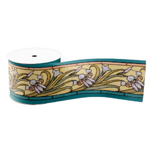 Art Nouveau Iris Floral Flowers Ribbon Grosgrain Lint